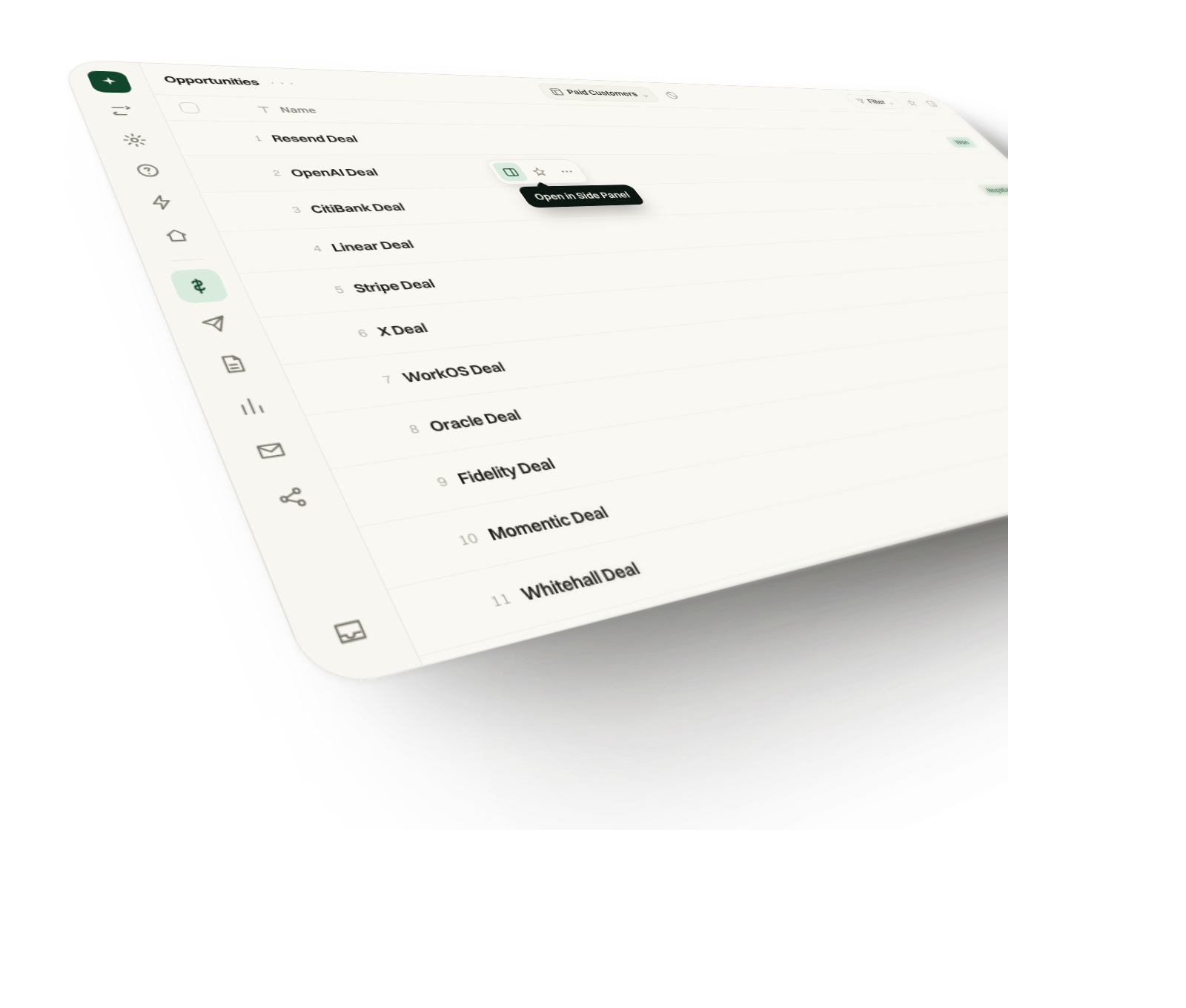 Opportunities CRM 3D tilt, transparent